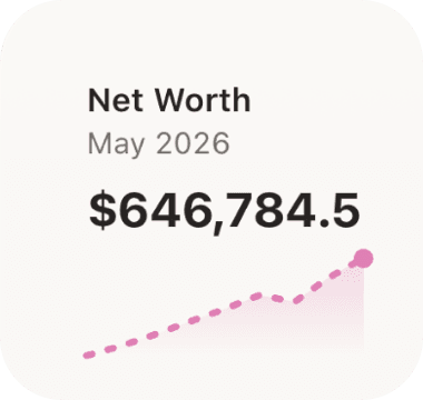 Net Worth widget showing $646,784.5 with a pink line chart.